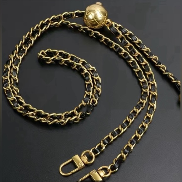 PU Leather Chain Strap For Shoulder Bag Purse Leather Iron Chain Strap - Picture 1 of 2